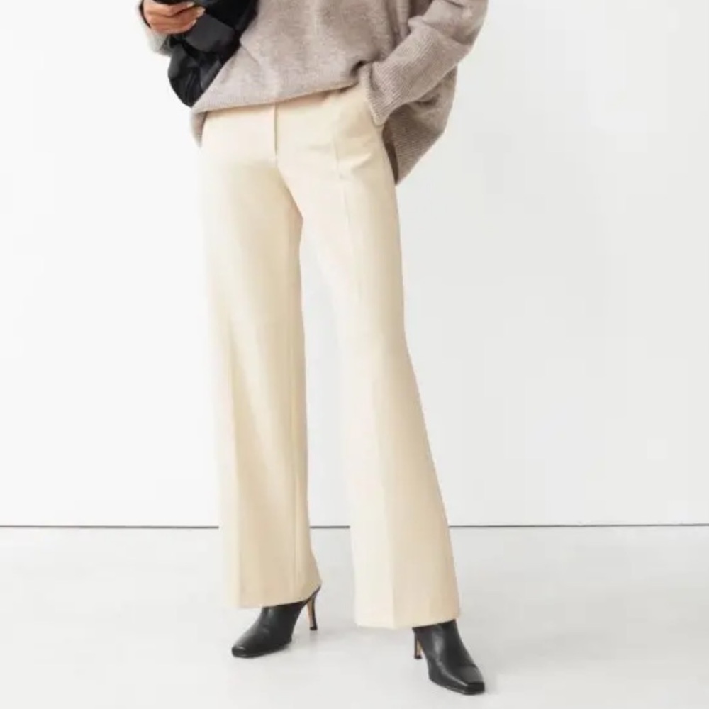& Other Stories wide press crease trousers, cream